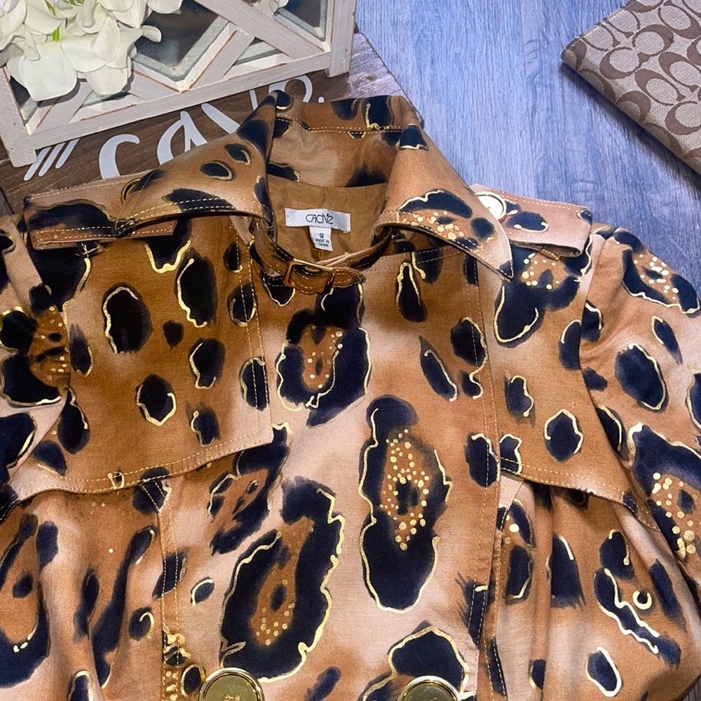 Cache Leopard Print Double-Breasted Trench Coat S… - image 4